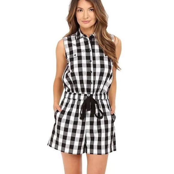kate spade Pants - Kate Spade Broome Street Sleeveless Black & White Buffalo Plaid Romper Size XS